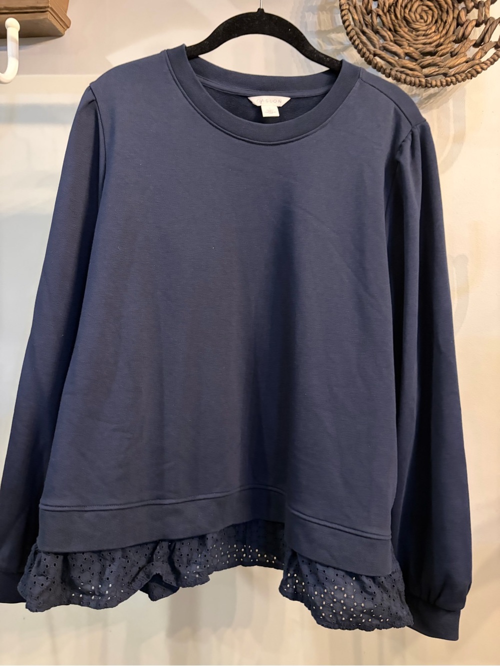 Caslon Navy Eyelet-Hem Pullover Sweatshirt with mixed media back size Large